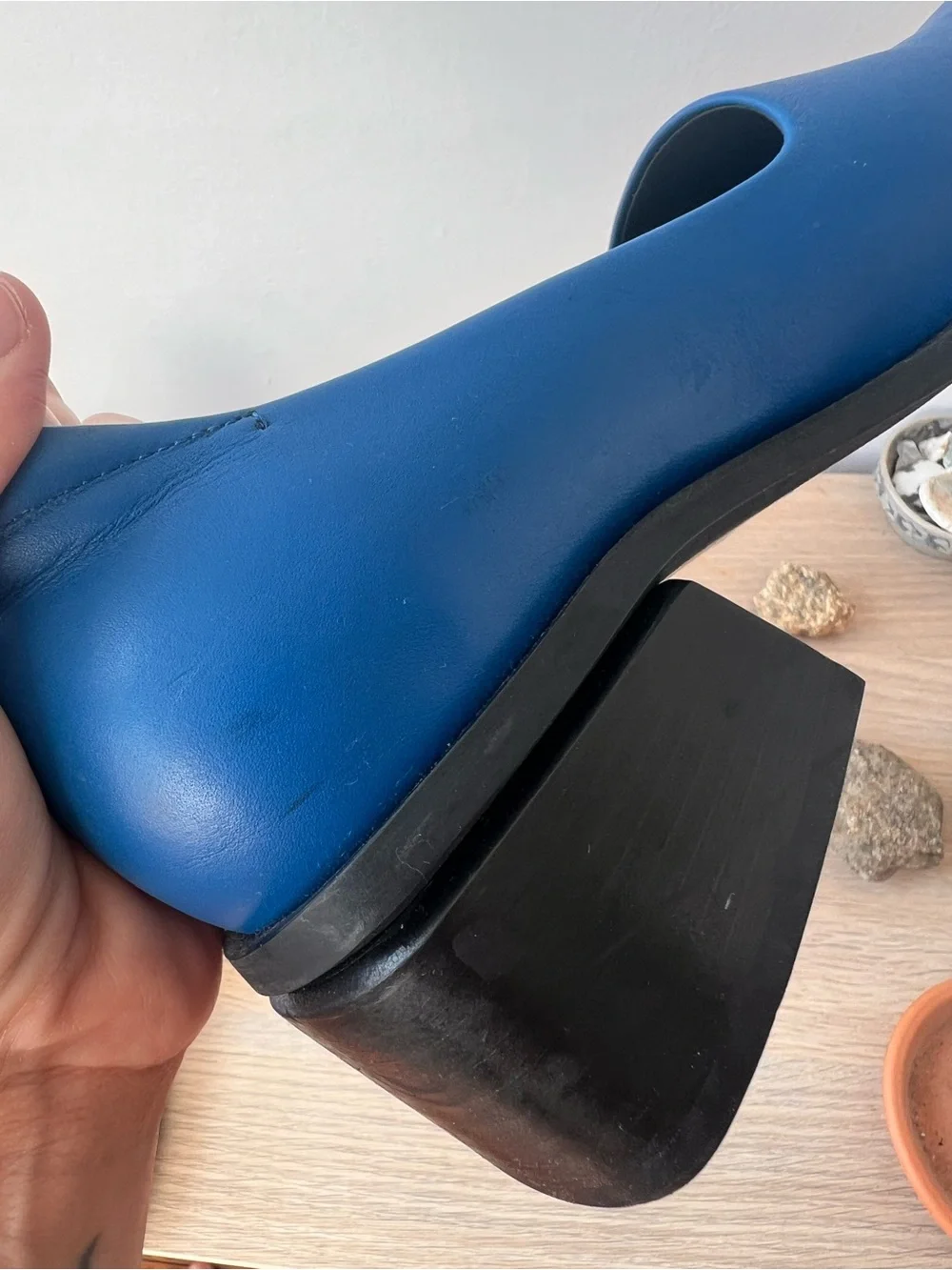 Hopp Studios Blue Square-Toe Leather Pumps